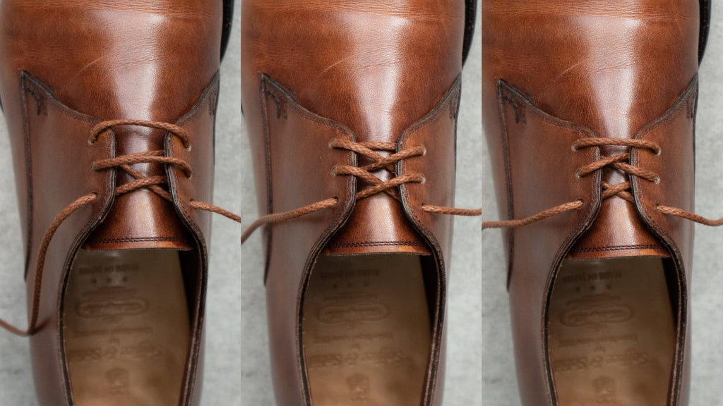 3アイレットの革靴の靴紐の通し方(3ホール ・穴3つの靴)