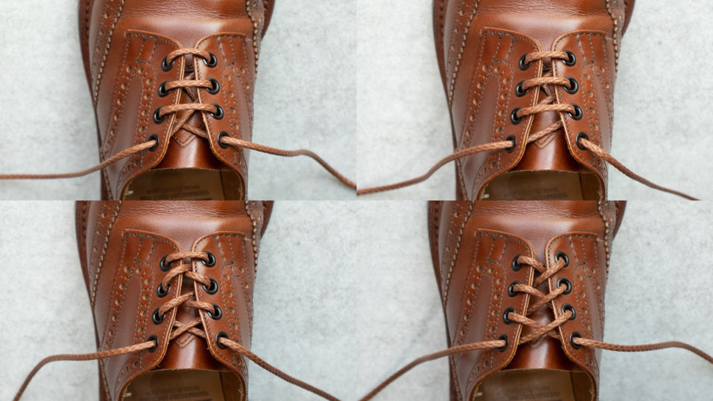 4アイレットの革靴の靴紐の通し方(4ホール ・穴4つの靴)