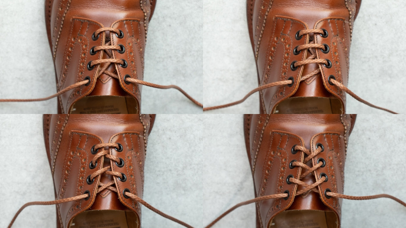 How to thread leather shoe laces with 4 eyelets (4 holes, 4 holes shoes) -  MONDSHOELACE
