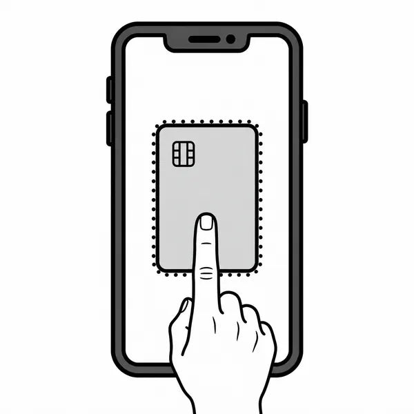 スマホの画面に表示された枠に、カードを縦向きに重ねている様子